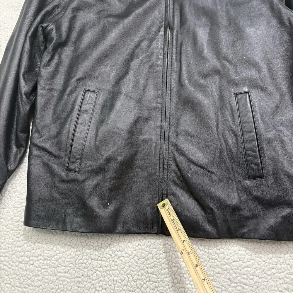 VTG St. John's Bay Genuine Leather Jacket‎ Mens Large Black Bomber Quilted Lined